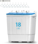 Portable Mini Twin Tub 18lbs Washing Machine With Drying Rack& 10 Hangers, 11lbs Washer & 7lbs Spinner, Small Laundry Washer with Time Control for Camping, Apartments, RV (18lbsBlue)