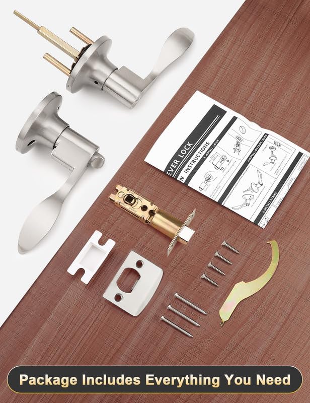 Mengico 6 Pack Satin Nickel Privacy Door Lever, Modern Interior Door Knobs Locks for Bedroom and Bathroom, Heavy Duty Door Handle, Reversible Wave Lever Handle
