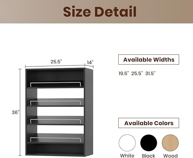 ROOMTEC 25.5" Shoe Shelf Short Tower Closet Unit, Modular Closet System with Shelf, Wardrobe Organizer for Bedroom or Walk-in Closet, Wall Mounted, Customizable Clothes Storage Unit, Black