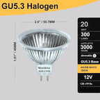 MR16 Halogen Bulb 20W 12V - 6 Pack MR16 Bulb 20W Warm White 2800K, MR 16 Dimmable GU5.3 Base, Long Lasting MR 16 GU5.3 Halogen Bulb for Landscape, Track Lights, and Fiber Optics