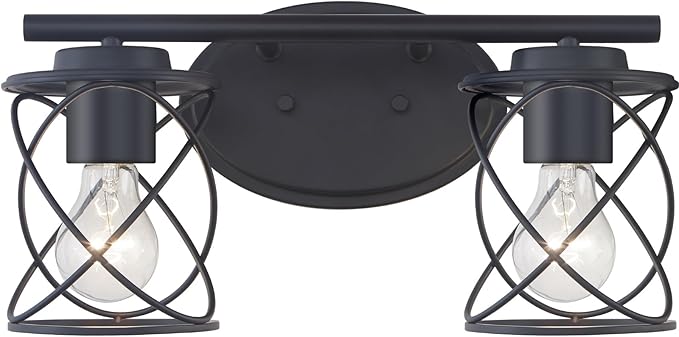 mavcadonf Modern Vanity Lights - 2-Light Fixture with Cage Shade, Matte Black, Over Mirror for Bathroom & Kitchen