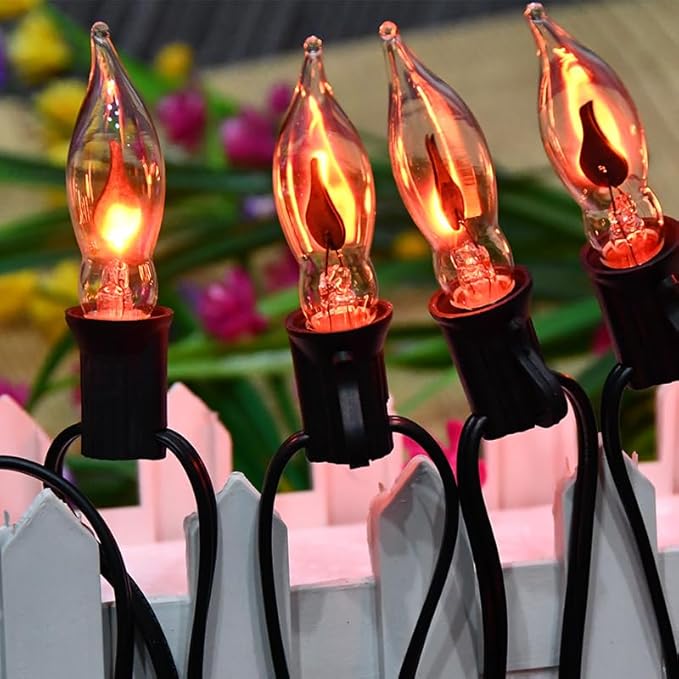 SUNSGNE Christmas Flicker Flame Light Bulbs, Crystal Clear Flame Tip Candelabra Bulbs, C18 Flickering Replacement Bulbs Dances with Orange Flame, 1 Watt, 120 Volt, E12 Candelabra Base, 12 Pack