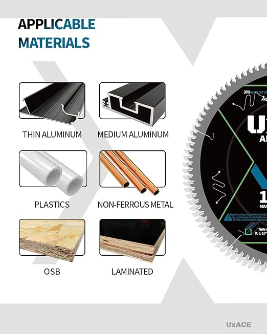 12-Inch 100-Tooth Circular Saw Blade, 1-Inch Arbor, Aluminum, Non-Ferrous Metal Cutting Blade, Carbide Tip, Thin Kerf, for Medium Aluminum, Plastic, Composite