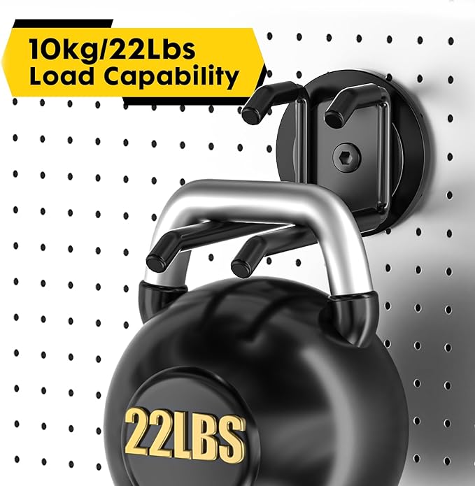 Strong Magnetic Hooks Heavy Duty - 4 Pack Rare Earth Magnets for Garage Utility Storage 20lb Hold | Hang Ladder, Power Tools, Toolbox, Shovel, Broom, Extension Cord (E-Blackpro 4)