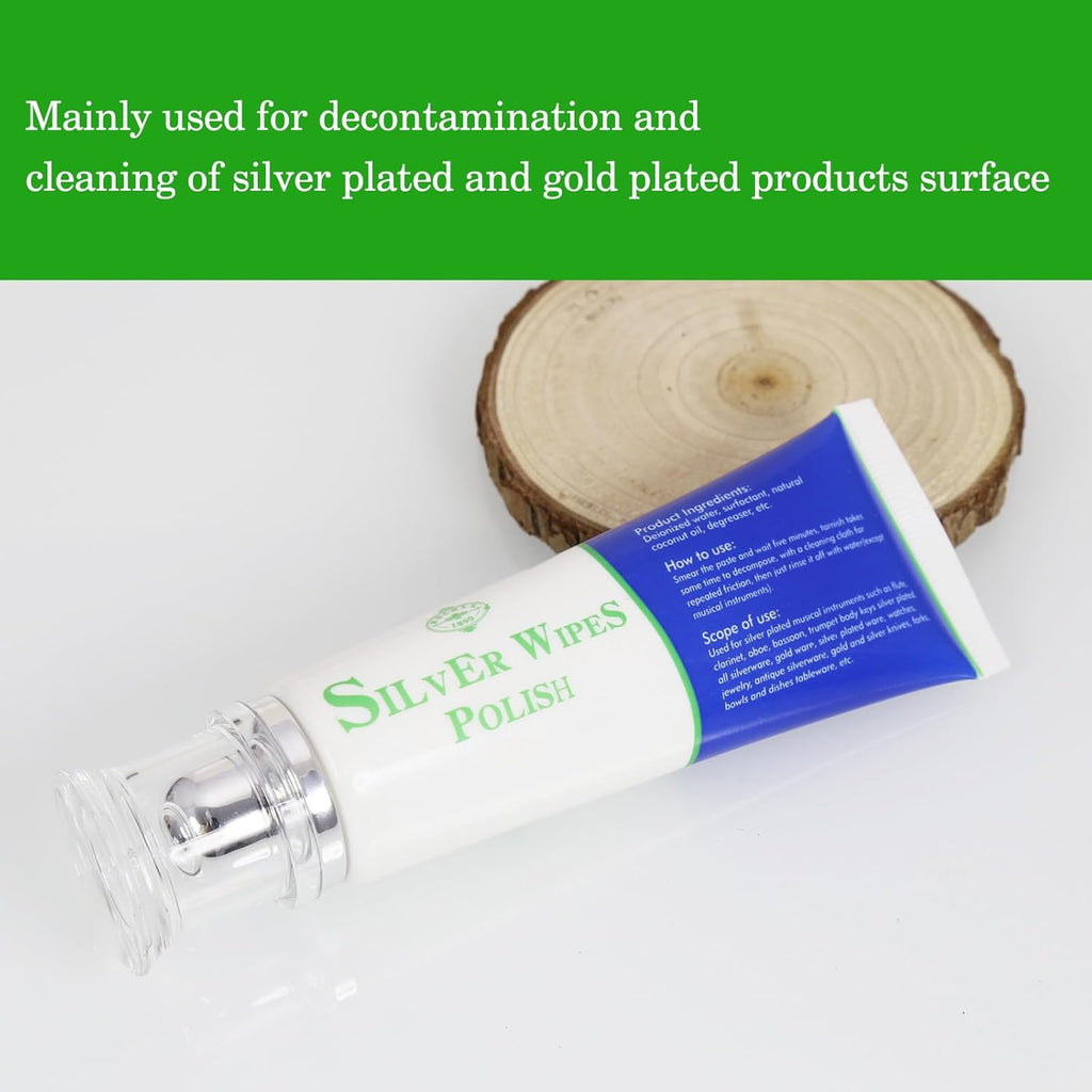 Silver Wipe Polish Cleaner Removes Surface Oxidation Tarnish from Sterling Silver, Silver and Gold Jewellery and the Keys of Instruments for Flutes, Clarinets, Oboes, Bassoons, Trumpets,Silverware
