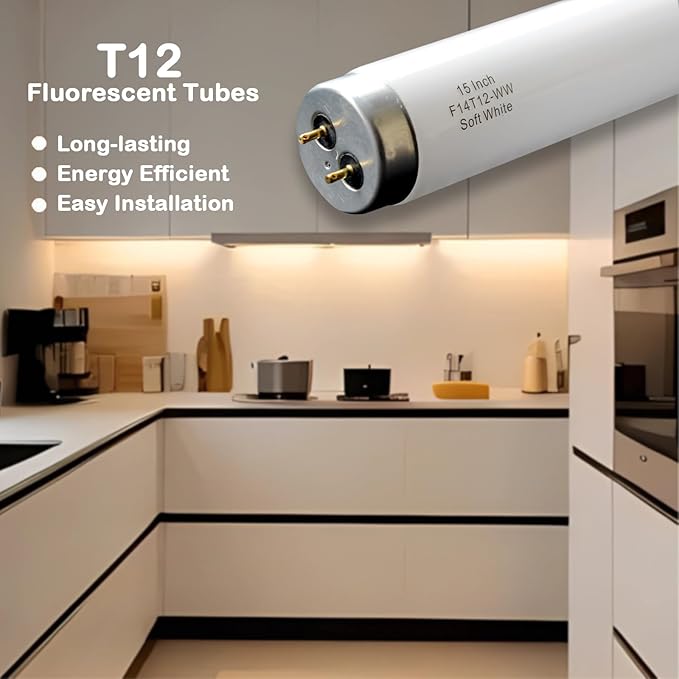 Valoisa 15 Inch F14T12 14 Watt T12 Soft White Fluorescent Bulb,14-Watt 14 3/4-Inch T12 Under Cabinet Light Bulb,3000K,G13 Base,3 Pack