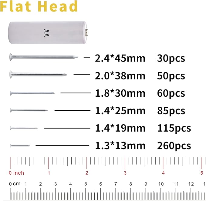 Hardware Nails Assortment Kit, 600PCS Galvanized Nails, Picture Hanging Nails, Includes Finish, Wire, Common, Brad Nails