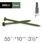 Deck Plus 3-1/2 Inch Epoxy Coated Exterior Wood and Fence Screws #10 x 3-1/2" Torx/Star Drive Included Coarse Thread, Outdoor Rust Resistant Decking Screw, Green, 1lb Box, 55 Pieces | 48407