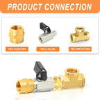 GASHER 8PCS 1/4 Inch NPT Brass Pipe Fitting, Female and Male Thread Mini Ball Valve, Barstock Tee Brass Pipe Fitting and Air Hose Fitings