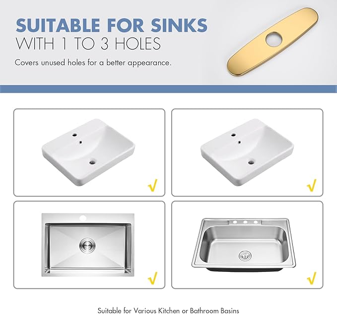 Faucet Cover Plate, Stainless Steel Deck Plate for Kitchen Sink Faucet Single Hole or Bathroom Faucet 1-3 Hole Faucet Hole Cover Round 10 Inch (Chrome Gold)