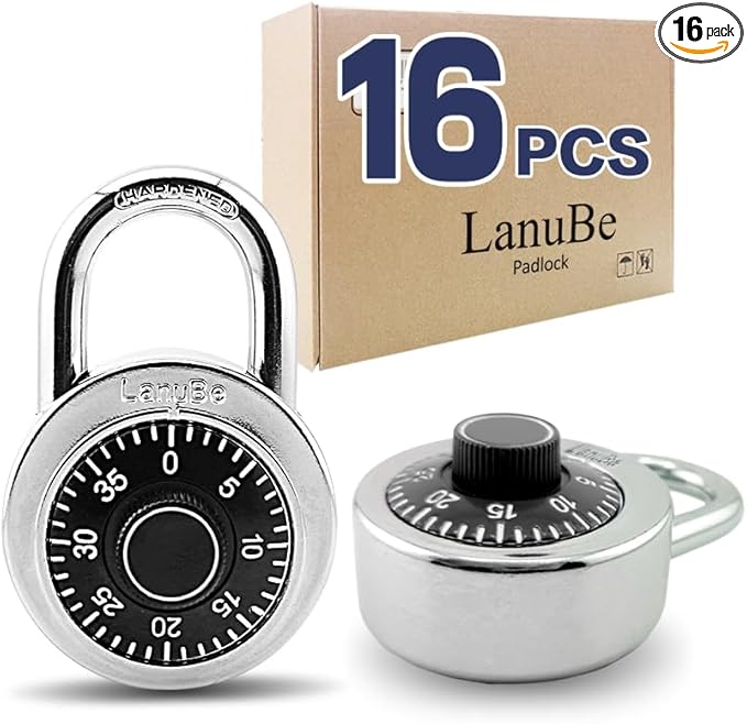 LanuBe Lock Standard Dial Combination Lock, 2 in. Wide, with Different Combinations, Black Turnplate, Pack of 16; Lock for School, Employee, Gym & Sports Locker, Case, Toolbox, and so on