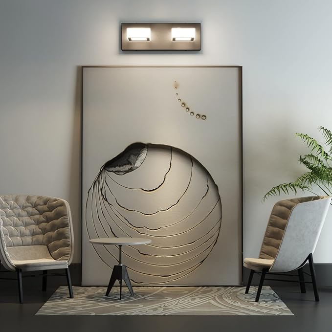 Ralbay Modern Vanity Light - 2 Light Acrylic Matte Black Bathroom Lighting Fixture with LED, Natural White Light (4500K)