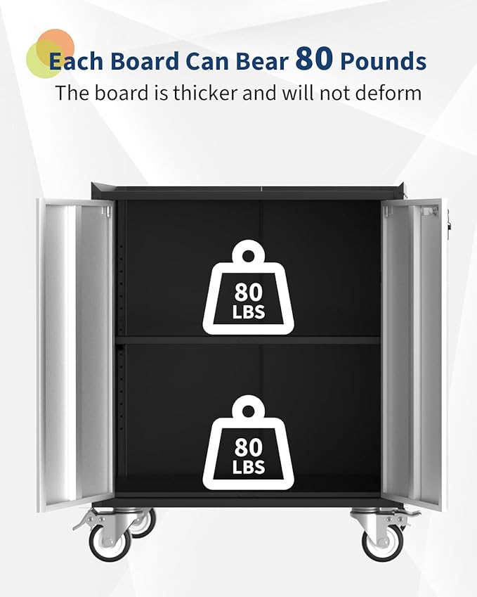 GarveeHome Heavy Duty Garage Storage Cabinet with Wheels, Rolling Tool Cabinet with Adjustable Shelf & Lockable Doors, Rust Resistant for Home Office Workshop,