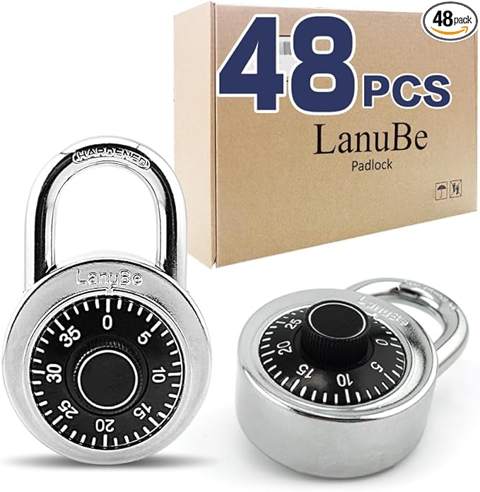 LanuBe Lock Standard Dial Combination Lock, 2 in. Wide, with Different Combinations, Black Turnplate, Pack of 48; Lock for School, Employee, Gym & Sports Locker, Case, Toolbox, and so on