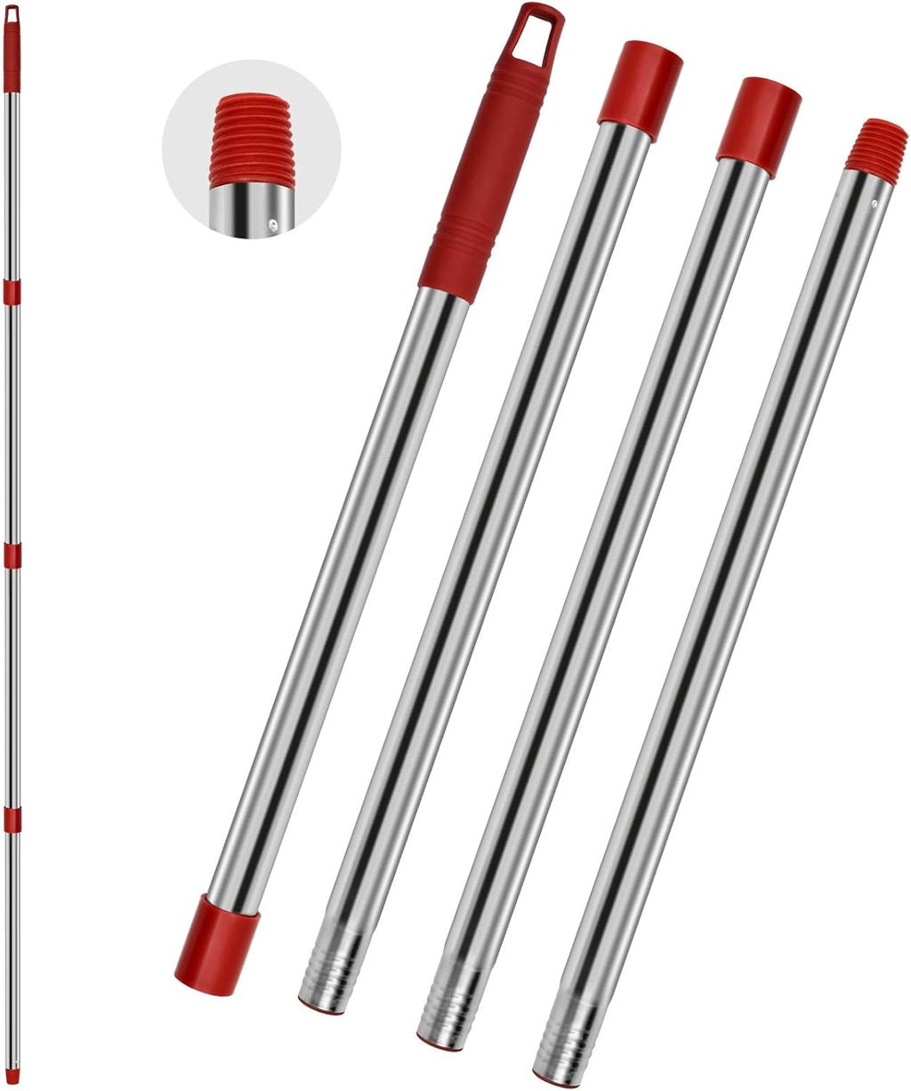 4 Section Stainless Spin Mop Replacement Handle for O Cedar Spin Mop Handle for Ocedar Spin Mop Handles Adjustable 30" to 58" Mop Stick Pole to Various Floor Clean, Universal Screw Joint (No Mop Head)