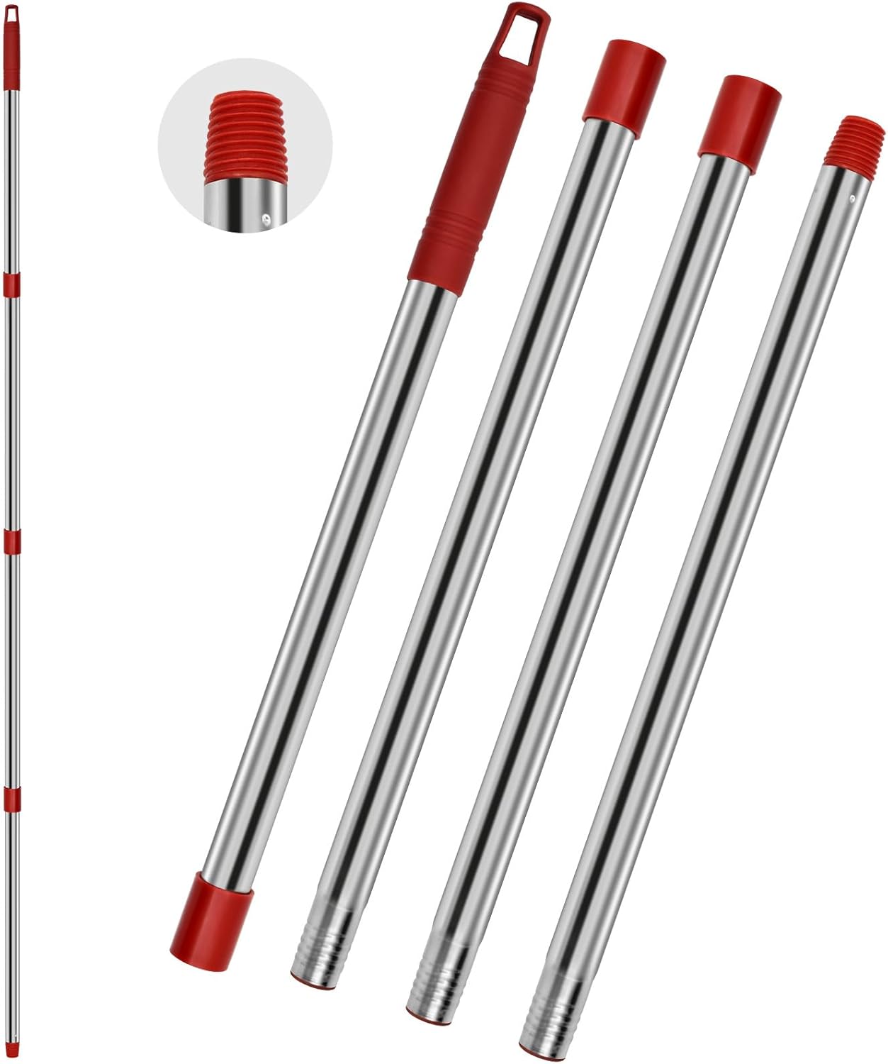 4 Section Stainless Spin Mop Replacement Handle for O Cedar Spin Mop Handle for Ocedar Spin Mop Handles Adjustable 30" to 58" Mop Stick Pole to Various Floor Clean, Universal Screw Joint (No Mop Head)