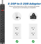 HEZI 20 Amp Power Strip with 5-20P/T- Plug, Heavy Duty High Amp Metal Surge Protector, Mountable Industrial Power Strip with 6AC Outlets(5-20R) and Circuit Breaker, 10FT 12AWG Extension Cord