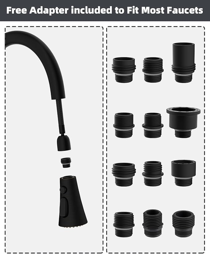 Hibbent 3-Function Pull Down Kitchen Faucet Head Replacement with 12 Adapters, NSF/ANSI/CAN 61 & CUPC Certified Sink Spray Nozzle, Compatible with Moen, Delta, Kohler Faucets, Oil-Rubbed Bronzed