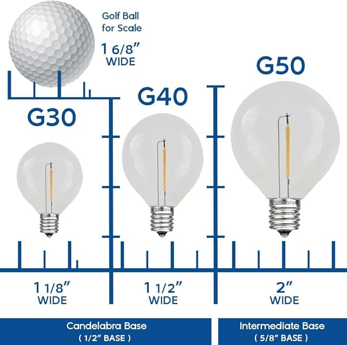 Novelty Lights Incandescent G50 Globe Replacement Bulbs - Outdoor Individual Bulbs for Events, Holiday Parties, Patios, and More - E17/C9 Intermediate Base, 7 Watt Lights (Yellow, 25 Pack)