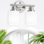 2-Light Vanity Lights, Brushed Nickel Bathroom Light Fixture with Striped Textured Milky White Glass Shade, E26 Modern Vanity Lighting Fixture for Bathroom Wall Sconce Light Over Mirror