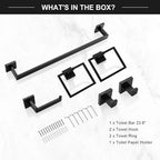 TQKAG 6-Piece Bathroom Towel Bar Sets Matte Black 23.6 inch Towel Bar Stainless Steel Towel Ring Coat Hook and Toilet Paper Holder Bathroom Hardware Set Wall Mounted Bathroom Accessories Kit