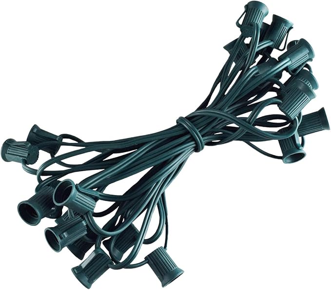25 Foot C9 Light Strand | Green Wire 25 Sockets Intermediate E17 Base | 12" Spacing Outdoor/Indoor Use | Ideal Christmas Lighting | 1 Pack by GoodBulb