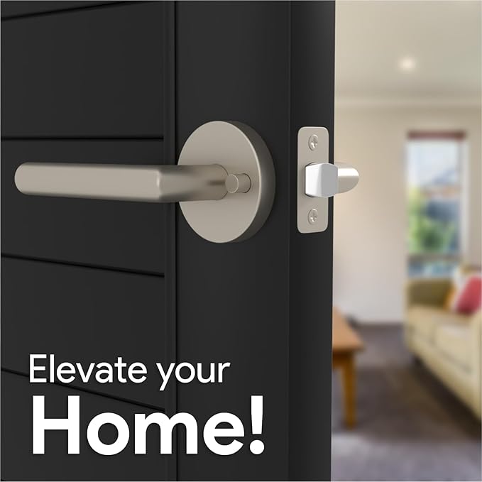 Mega Handles Ronn Privacy Lever & Lock Door Handle Set for Hallway, Closet and Bathroom, Keyless Lock, Heavy Duty Door Levers, Fits All Standard Door Sizes, Screws Included - Satin Nickel (1 Pack)