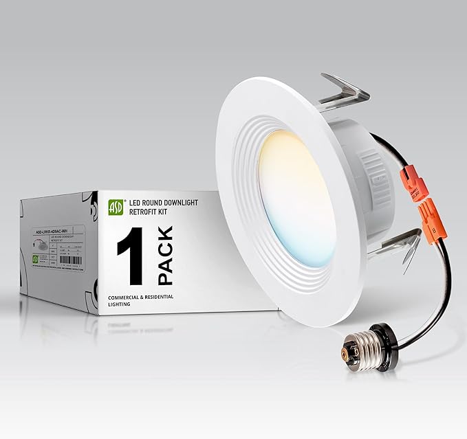 ASD Retrofit LED Recessed Lighting 4 Inch | 9W 700 Lm Wet Rated Dimmable Ceiling Downlights | 2700K-5000K Adjustable CRI90 White Room Recessed Light Fixtures | LED Can Lights, UL Listed