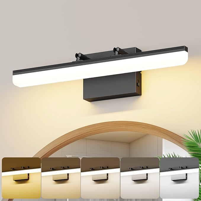 15.7" Black LED Bathroom Vanity Light 5CCT–Dimmable Wall Mount Fixture with Adjustable Angle, Modern Lighting for Powder Room, Vanity Mirror Home & Apartment Use