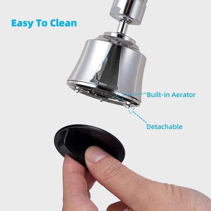 iFealClear Kitchen Sink Faucet Head, 360° Faucet Sprayer Attachment, 55/64-27UNS Large Angle Faucet Aerator Adapter with 2 Metal Swivel Joints, 4 Spray Modes, Extra 15/16" Male Thread Adapters, Chrome