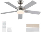 42 Inch Ceiling Fans with Lights and Remote, Brushed Nickel Ceiling Fan, 6 Speed Reversible DC Motor, 3CCT Dimmable LED, Modern Design for Bedroom, Living room & Covered Outdoor,Includes Downrod