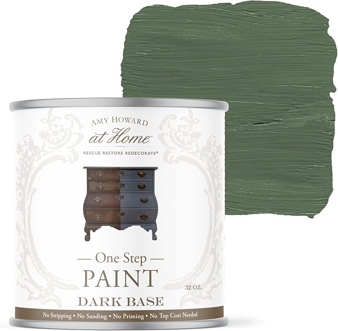 AMY HOWARD AT HOME Chalk-Based One Step Paint for Furniture, Cabinetry, Decor, Finish, and More | No Stripping, Sanding, or Priming | Dark Base | 32 Ounce | English Boxwood