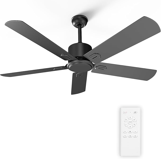 52 Inch Ceiling Fan No Light - Outdoor Indoor Flush Mount Low Profile DC Motor Fan with Remote and APP, 5 Blades Reversible Silent Fan for Patio, Bedroom, Living Room, Garage