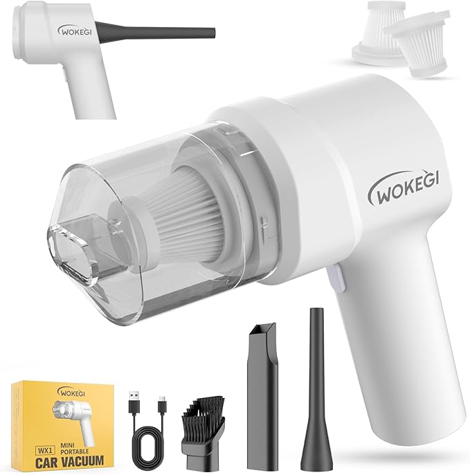 Handheld Mini Car Vacuum, 10000PA Cordless Portable Vacuum with 2000mAh Battery, 3 in 1 Small Vacuum Cleaner & Air Duster with Type-C Charging, Compact & Lightweight for Car, Home, Kitchen (White)