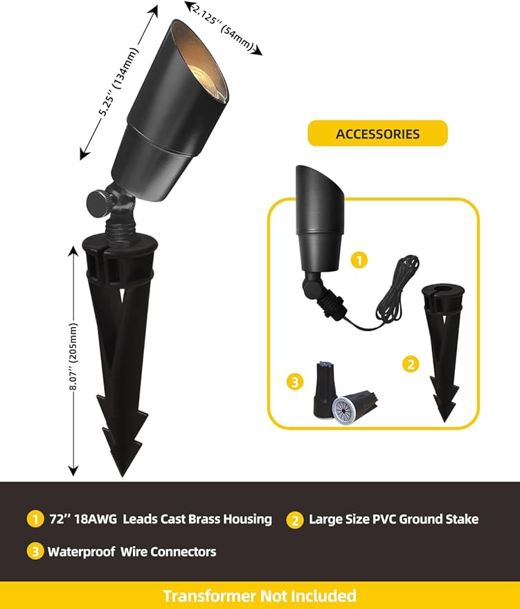 COLOER Brass Low Voltage Landscape Spotlight Fixture(Black) 6-Pack Without Bulb,12V AC/DC Outdoor Spot Lights for Yard, Directional Garden Patio Spot Up Light(101B-Black)