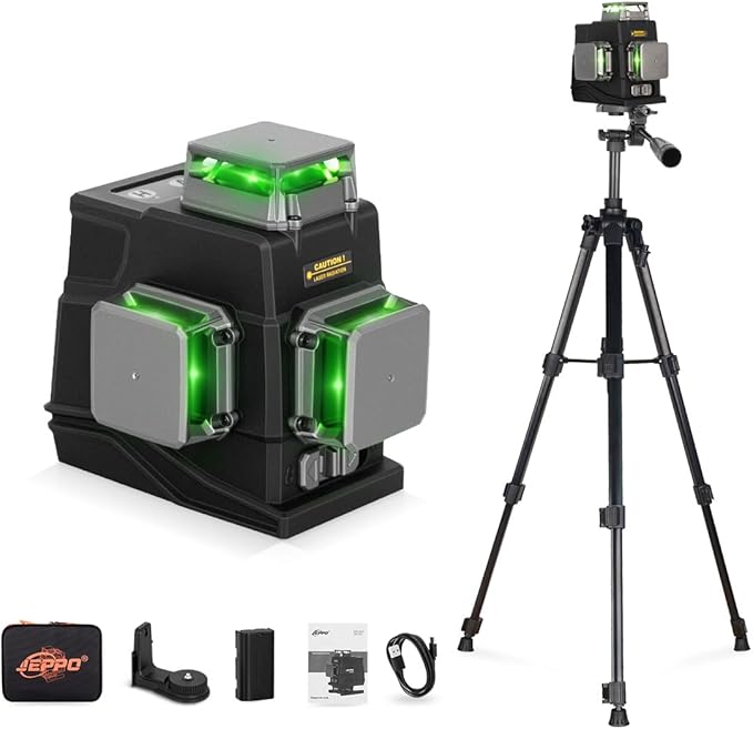 JEPPO Laser Level with Tripod,3D Green Laser Level 3x360 Self Leveling,12 Line Lazer Leveler Tool for Construction,Picture Hanging,APP Remote Control,Rechargeable Battery,Magnetic Rotating Stand