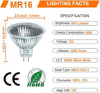 Vinaco MR16 Halogen Bulb 50W 12V, 6p Pack MR16 Bulb Dimmable, Long Lasting MR 16 GU5.3 50W Bulb, 2800K Warm White with GU5.3 Base, Halogen 12V 50w for Landscape, Track Lights, and Fiber Optics