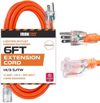 Iron Forge Cable Weatherproof 6 Ft Outdoor Extension Cord - 14/3 SJTW 15 Amp Heavy Duty Orange Extension Cord 3 Prong - Lighted End
