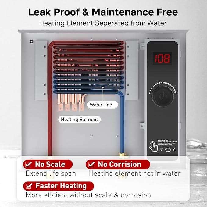 Tankless Water Heater Electric, ThermoMate 14kW 240 Volt On Demand Instant Hot Water Heater for Shower, Self-Modulating LED Display Knob Control, ETL Certified, 2.66GPM at 35°F Rise ET140