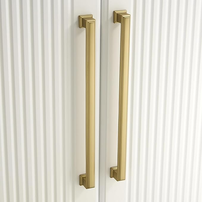 10 Pack 10 Inch(254mm) Hole Center Brushed Champagne Bronze Modern Cabinet Pulls Kitchen Cabinet Handles Kitchen Cabinet Hardware Timeless Drawer Pulls for Dresser Wardrobe, Champagne(10x10)