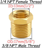 4PCS Brass Reducer Bushing, 3/8" NPT Male to 1/4" NPT Female Thread, Hex Reducing Convert Adapter Pipe Fitting Connector for Water/Oil/Gas