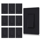 AIDA Single Pole Rocker Decorator Light Switch, 15 Amp Self-grounding Electrical Light Switches, Wall Plate Included, Residential Grade, UL Listed (10 Pack, Matte Black)