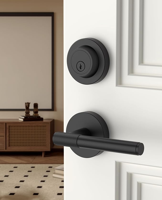 Asidrama Premium Black Zinc-Alloy Front Door Lock Set: Double Cylinder Deadbolt, Heavy Duty Security Handleset for Left/Right Exterior Doors, Universal Entry Locks (2 Pack)