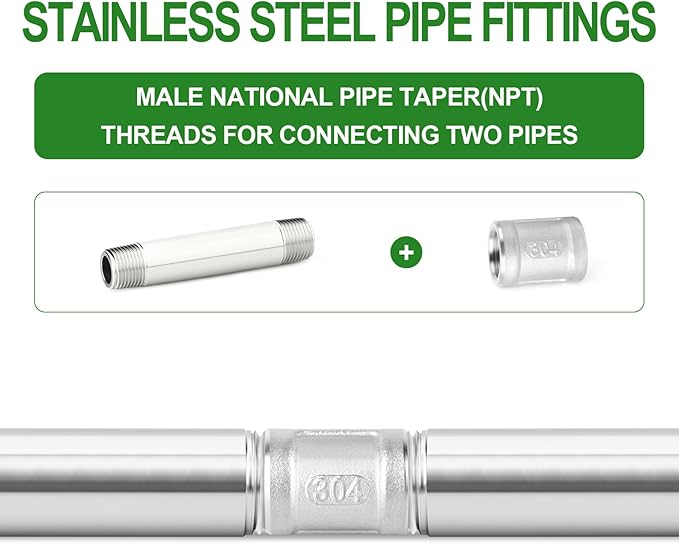 TAISHER 2PCS Stainless Steel Pipe Fittings, 1/4" NPT Male x 1/4" NPT Male Threaded, 4" Length Thickened Nipple Cast Pipe