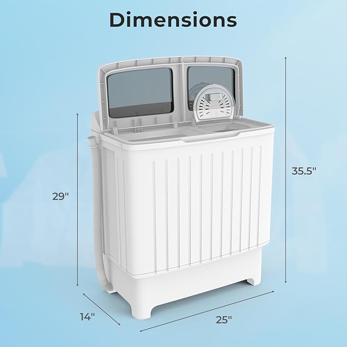 ARLIME Portable Washing Machine, Twin Tub Compact Laundry Washer w/Built-in Gravity Drain, 20 lbs Capacity, 12 lbs Washing & 8 Pound Spinning, Washer & Spinner Combo for Home Apartments Dorms & RVs