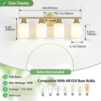 4-Light Bathroom Light Fixtures, Brushed Gold Modern Vanity Lights with Milky White Frosted Glass Shades, Bathroom Wall Lamp for Mirror Kitchen Living Room