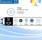 Valoisa F14T12/CW 14W 14 3/4 Inch T12 4100K Linear Fluorescent Light Bulb,14 Watts, G13 Medium Base,T12 Tube,14 3/4" MOL,1.5" Dia,4100K Cool White,3Pack