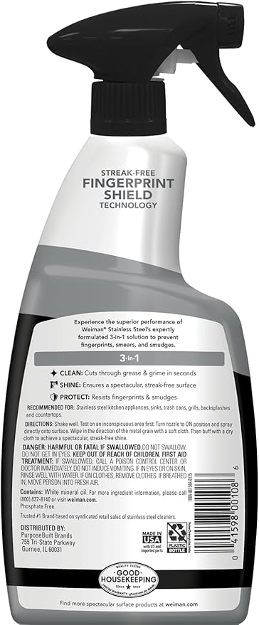 Weiman Stainless Steel Cleaner and Polish - Microfiber Cloth - Protects Appliances from Fingerprints and Leaves a Streak-Free Shine for Refrigerator | Dishwasher | Oven | Grill