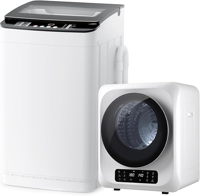 Auertech Portable Washer and Dryer Combo Set, 12 lbs Portable Clothes Dryers, 6 Drying Modes, 25 lbs Fully Automatic Washing Machine, 10 Wash Cycles, Compact Washer and Dryer for Apartment, RV, Dorm