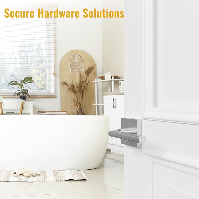 HOSOM 6 Pack Privacy Door Handles Interior for Bedroom and Bathroom, Satin Nickel Interior Door Handles with Lock, Heavy Duty Interior Door Levers, Keyless Reversible Square Door Locks Door Knob